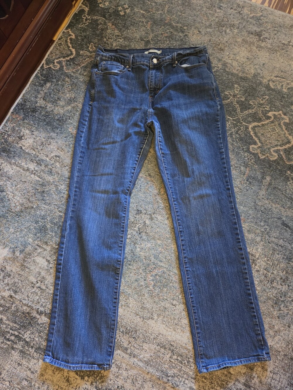 Levi's 505 Straight Leg Jeans Women's Size 12 Dark Wash Stretch Blue Denim